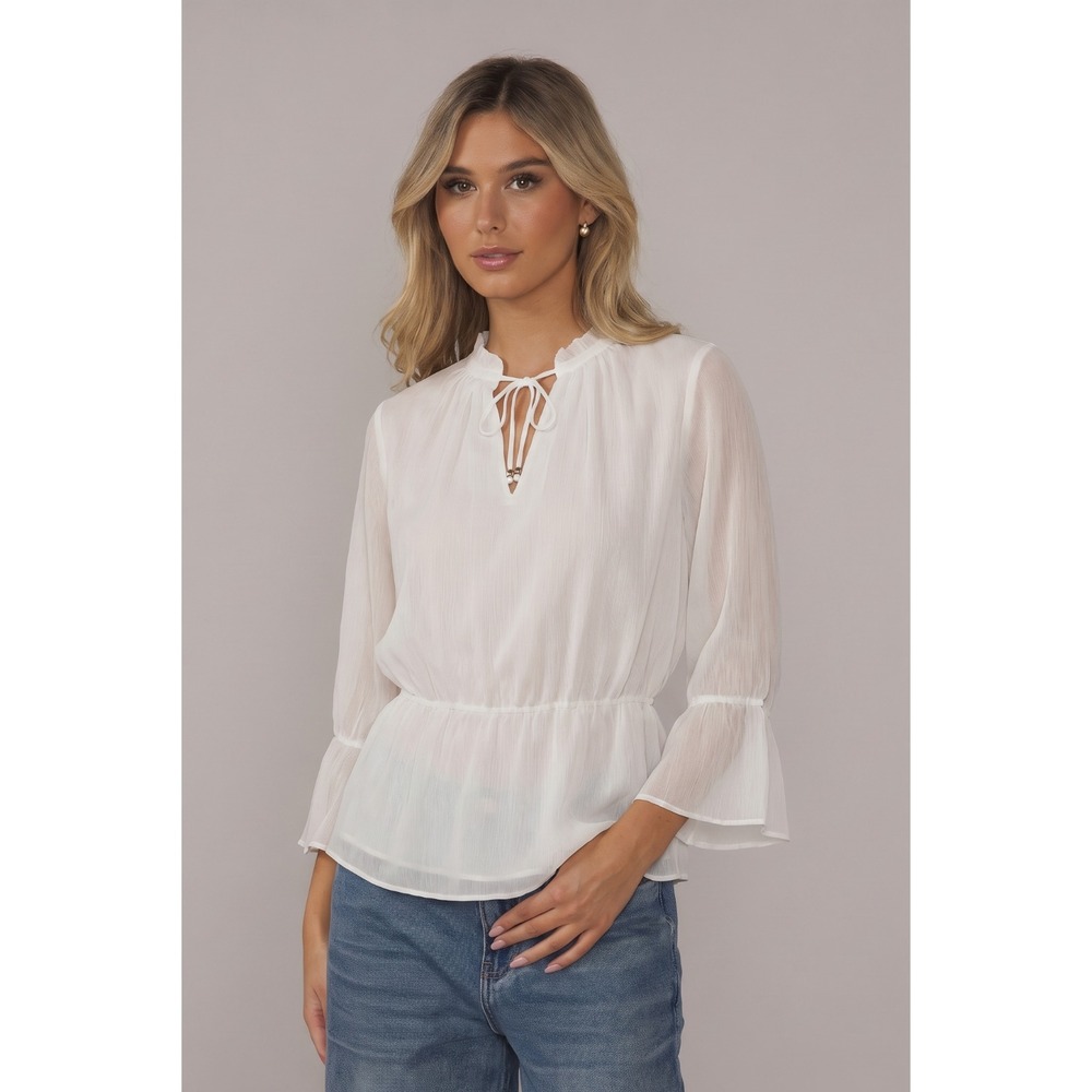 H&M Semi-Sheer Blouse Peasant BOHO Country Inspired Feminine Lightweight Size M